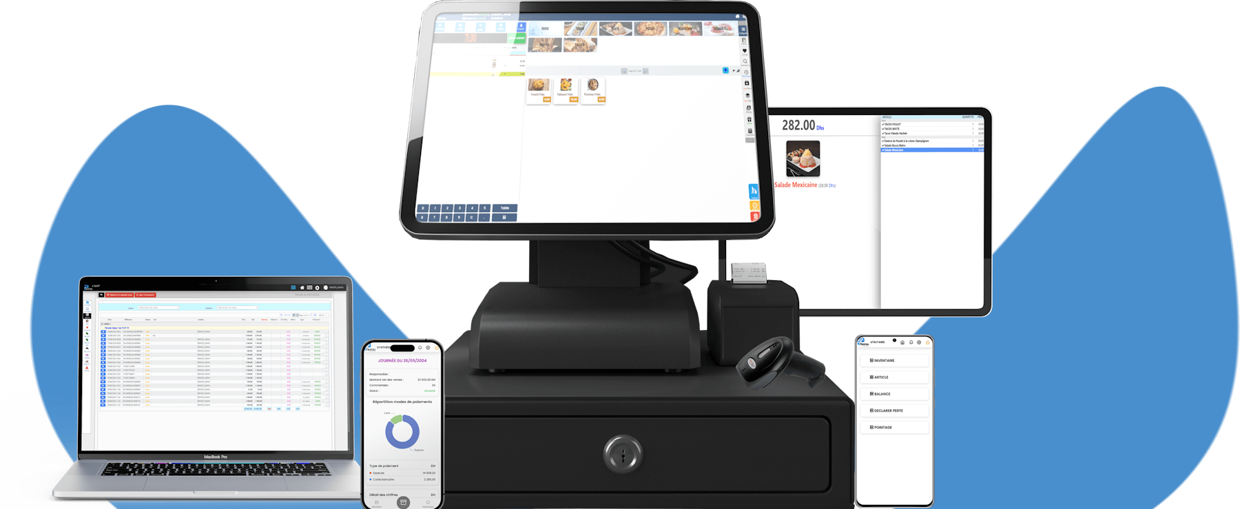 Logiciel caisse tactile de gestion, commande en ligne, comptabilité, solution web, SaaS, cloud, IA